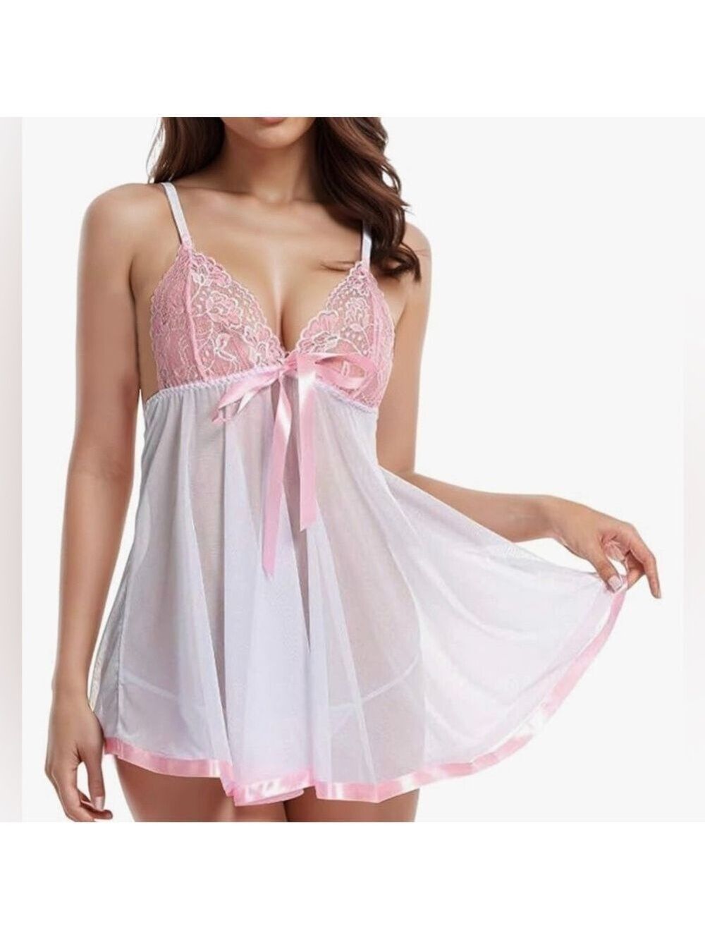 NEW Elegant Pink and White Lace Chemise